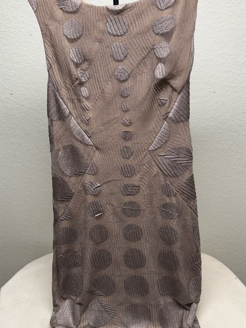 Eva Franco Taupe and Metallic Silver Textured Midi Dress